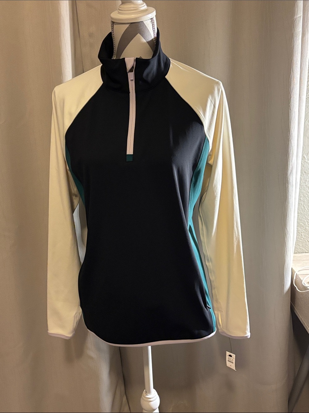 Talbots Black, Cream & Teal Quarter-Zip Athletic Pullover